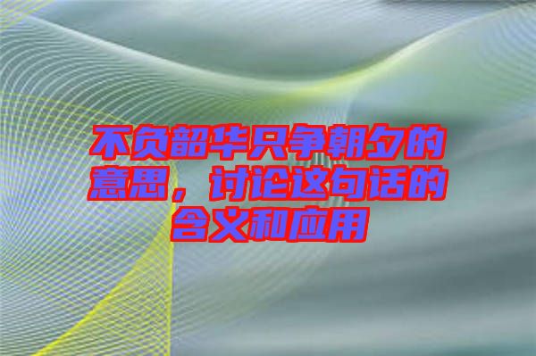 不負(fù)韶華只爭朝夕的意思，討論這句話的含義和應(yīng)用