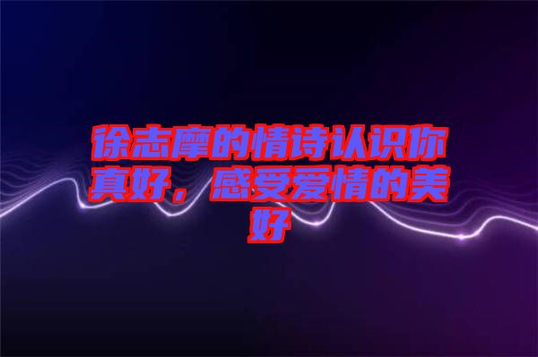 徐志摩的情詩(shī)認(rèn)識(shí)你真好，感受愛(ài)情的美好
