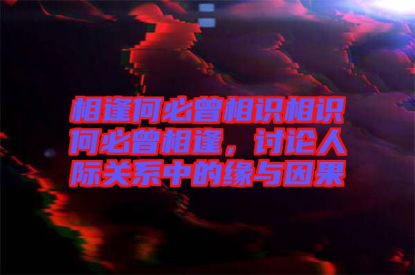 相逢何必曾相識(shí)相識(shí)何必曾相逢，討論人際關(guān)系中的緣與因果