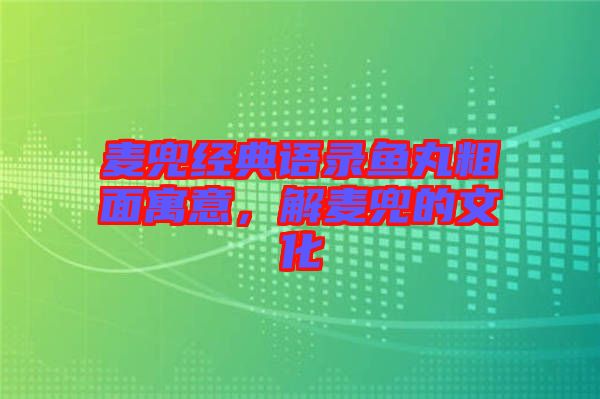 麥兜經(jīng)典語(yǔ)錄魚丸粗面寓意，解麥兜的文化