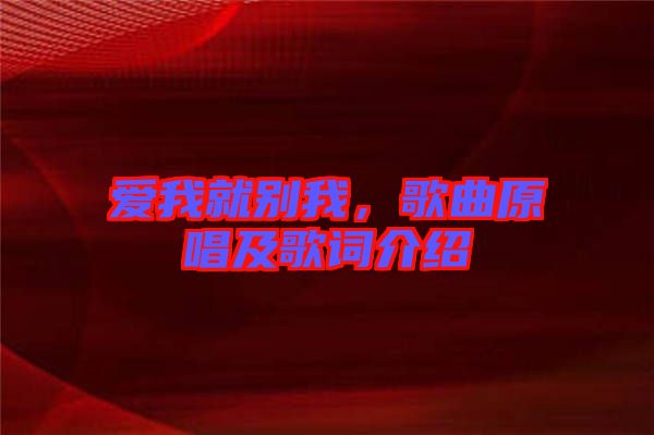 愛我就別我，歌曲原唱及歌詞介紹