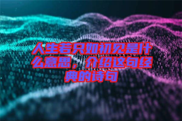 人生若只如初見是什么意思，介紹這句經(jīng)典的詩句