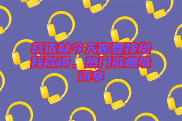 蔡依林今天你要嫁給我歌詞，熱門歌曲歌詞享