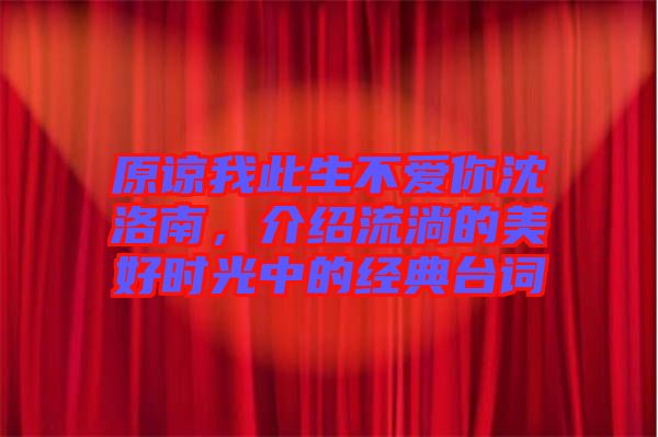 原諒我此生不愛你沈洛南，介紹流淌的美好時光中的經(jīng)典臺詞