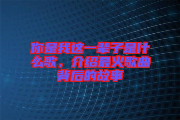 你是我這一輩子是什么歌，介紹最火歌曲背后的故事
