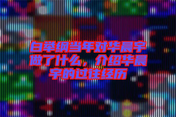 白舉綱當(dāng)年對(duì)華晨宇做了什么，介紹華晨宇的過(guò)往經(jīng)歷