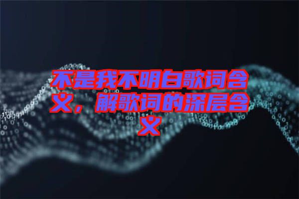 不是我不明白歌詞含義，解歌詞的深層含義