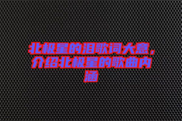 北極星的淚歌詞大意，介紹北極星的歌曲內(nèi)涵