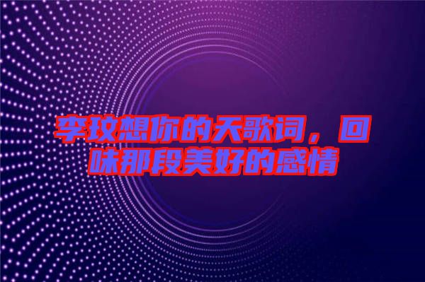 李玟想你的天歌詞，回味那段美好的感情
