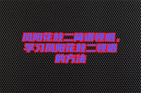 鳳陽(yáng)花鼓二簡(jiǎn)譜領(lǐng)唱，學(xué)習(xí)鳳陽(yáng)花鼓二領(lǐng)唱的方法