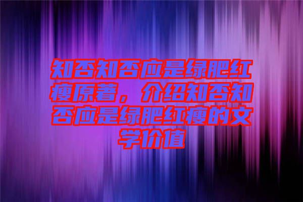 知否知否應(yīng)是綠肥紅瘦原著，介紹知否知否應(yīng)是綠肥紅瘦的文學(xué)價(jià)值