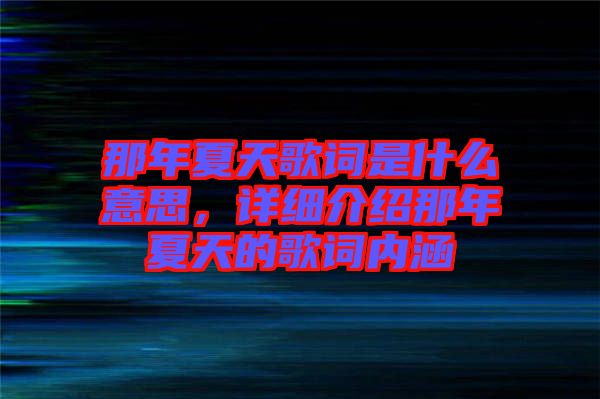 那年夏天歌詞是什么意思，詳細(xì)介紹那年夏天的歌詞內(nèi)涵