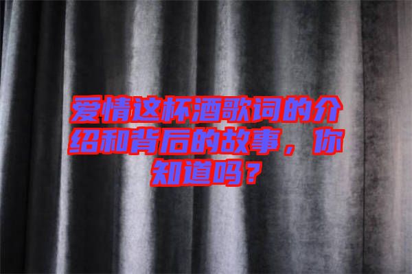 愛(ài)情這杯酒歌詞的介紹和背后的故事，你知道嗎？