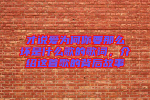 才說愛為何你要那么壞是什么歌的歌詞，介紹這首歌的背后故事