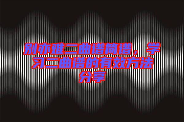 別亦難二曲譜簡譜，學(xué)習(xí)二曲譜的有效方法分享