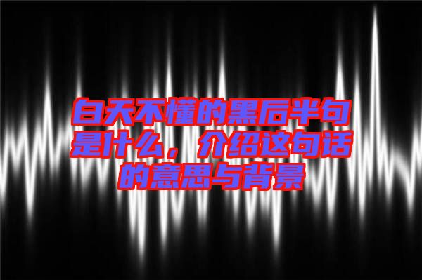 白天不懂的黑后半句是什么，介紹這句話的意思與背景