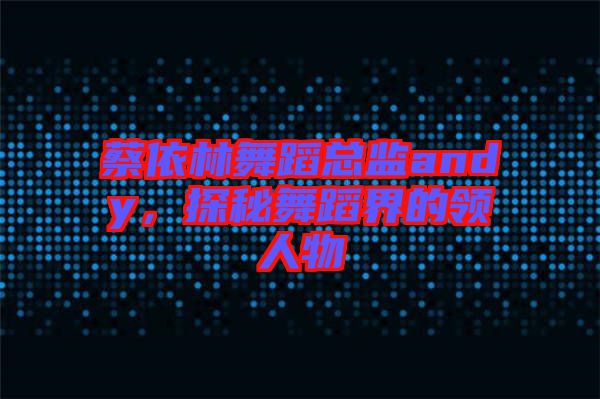 蔡依林舞蹈總監(jiān)andy，探秘舞蹈界的領(lǐng)人物