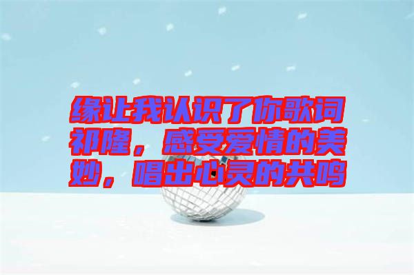 緣讓我認識了你歌詞祁隆，感受愛情的美妙，唱出心靈的共鳴