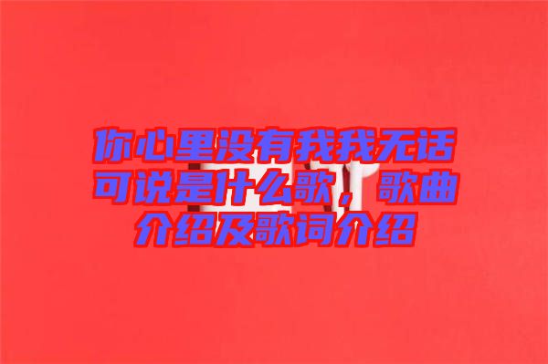 你心里沒有我我無話可說是什么歌，歌曲介紹及歌詞介紹