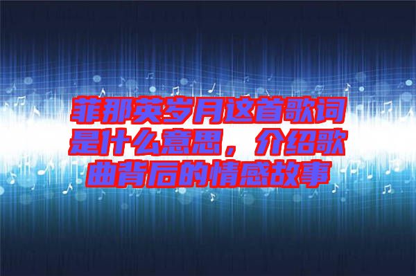 菲那英歲月這首歌詞是什么意思，介紹歌曲背后的情感故事