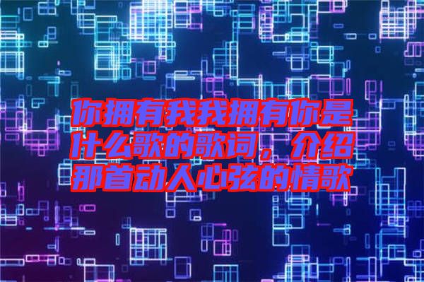 你擁有我我擁有你是什么歌的歌詞，介紹那首動人心弦的情歌