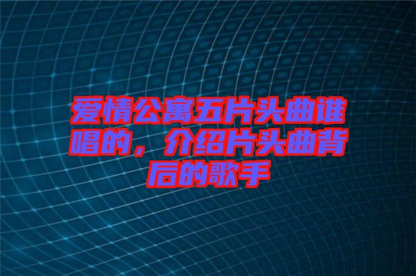 愛(ài)情公寓五片頭曲誰(shuí)唱的，介紹片頭曲背后的歌手