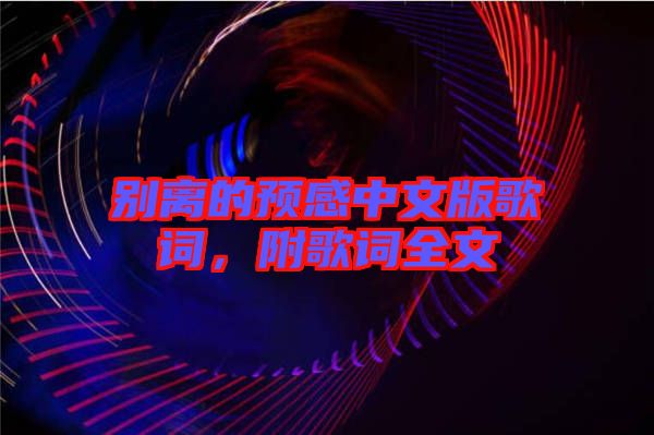 別離的預(yù)感中文版歌詞，附歌詞全文