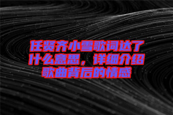 任賢齊小雪歌詞達(dá)了什么意思，詳細(xì)介紹歌曲背后的情感