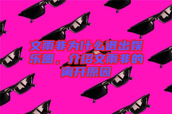 文雨非為什么退出娛樂圈，介紹文雨非的離開原因