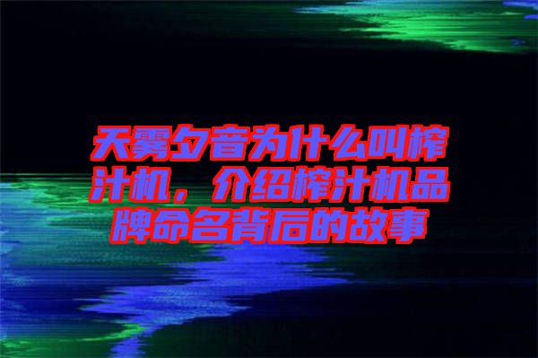 天霧夕音為什么叫榨汁機(jī)，介紹榨汁機(jī)品牌命名背后的故事