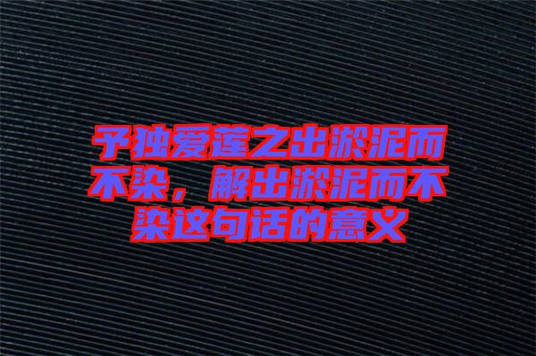 予獨(dú)愛蓮之出淤泥而不染，解出淤泥而不染這句話的意義