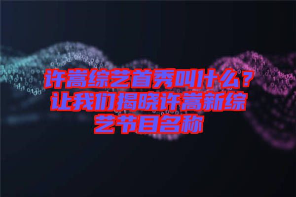 許嵩綜藝首秀叫什么？讓我們揭曉許嵩新綜藝節(jié)目名稱